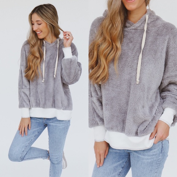 gray fur hoodie - Picture 2 of 2